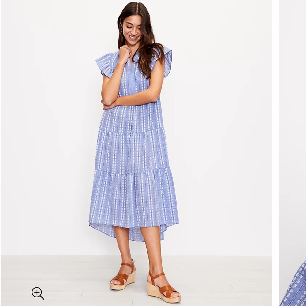 Light Blue Tiered Midi Dress with Flutter Sleeves